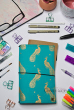 Load image into Gallery viewer, Gold Peacock Travellers Journal Cover