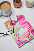 Load image into Gallery viewer, Laura Blythman Pink Mountains and rainbows Book Sock - Medium Book Sleeve
