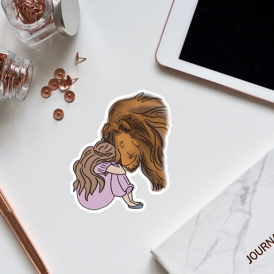 Lion and girl Sticker