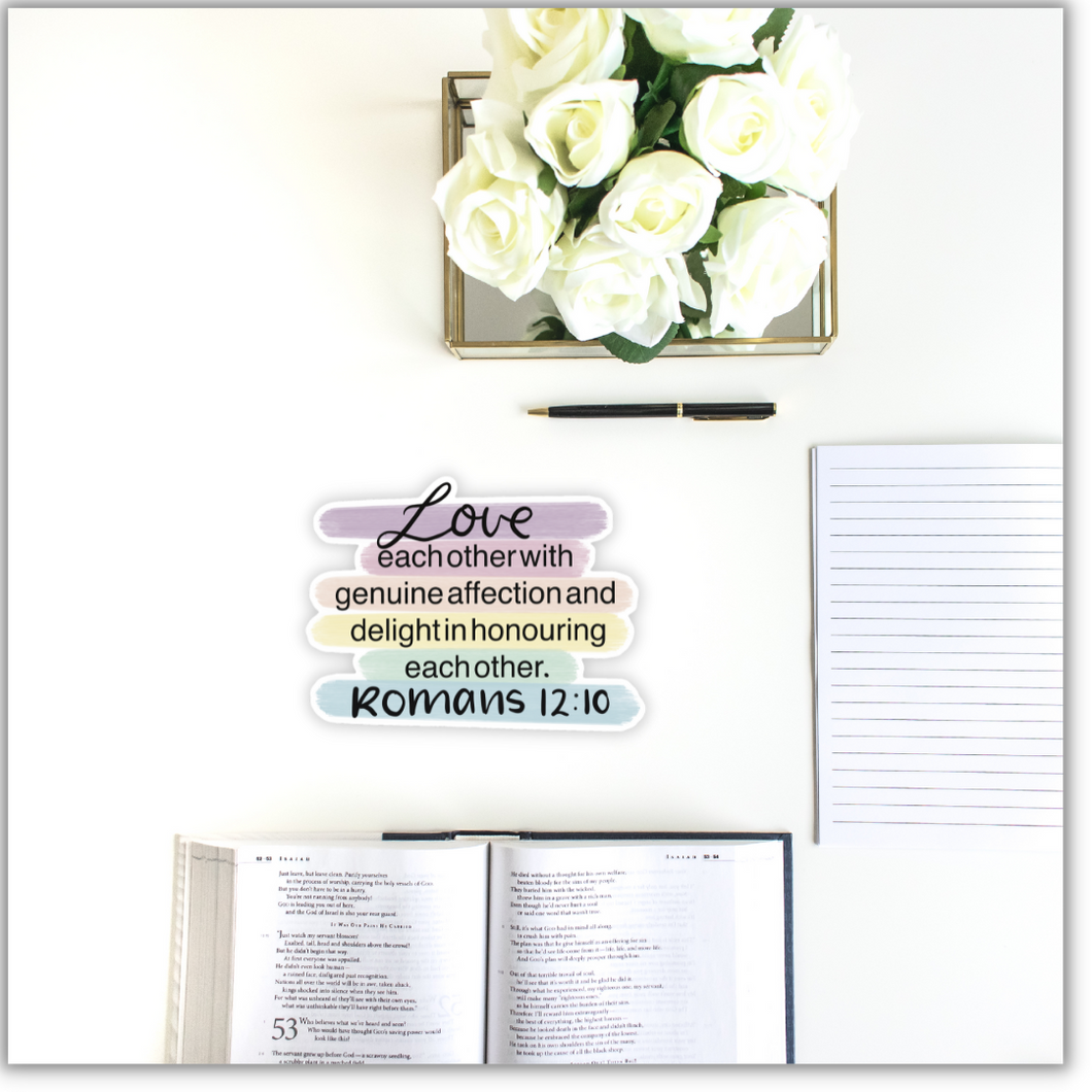 Love and honour each other, Romans 12:10 - Valentines Day Sticker