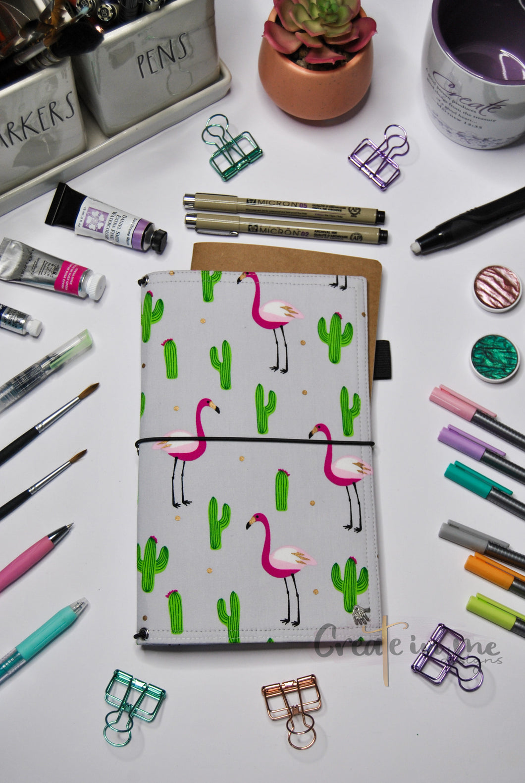 Flamingo and Cacti Travellers Journal Cover