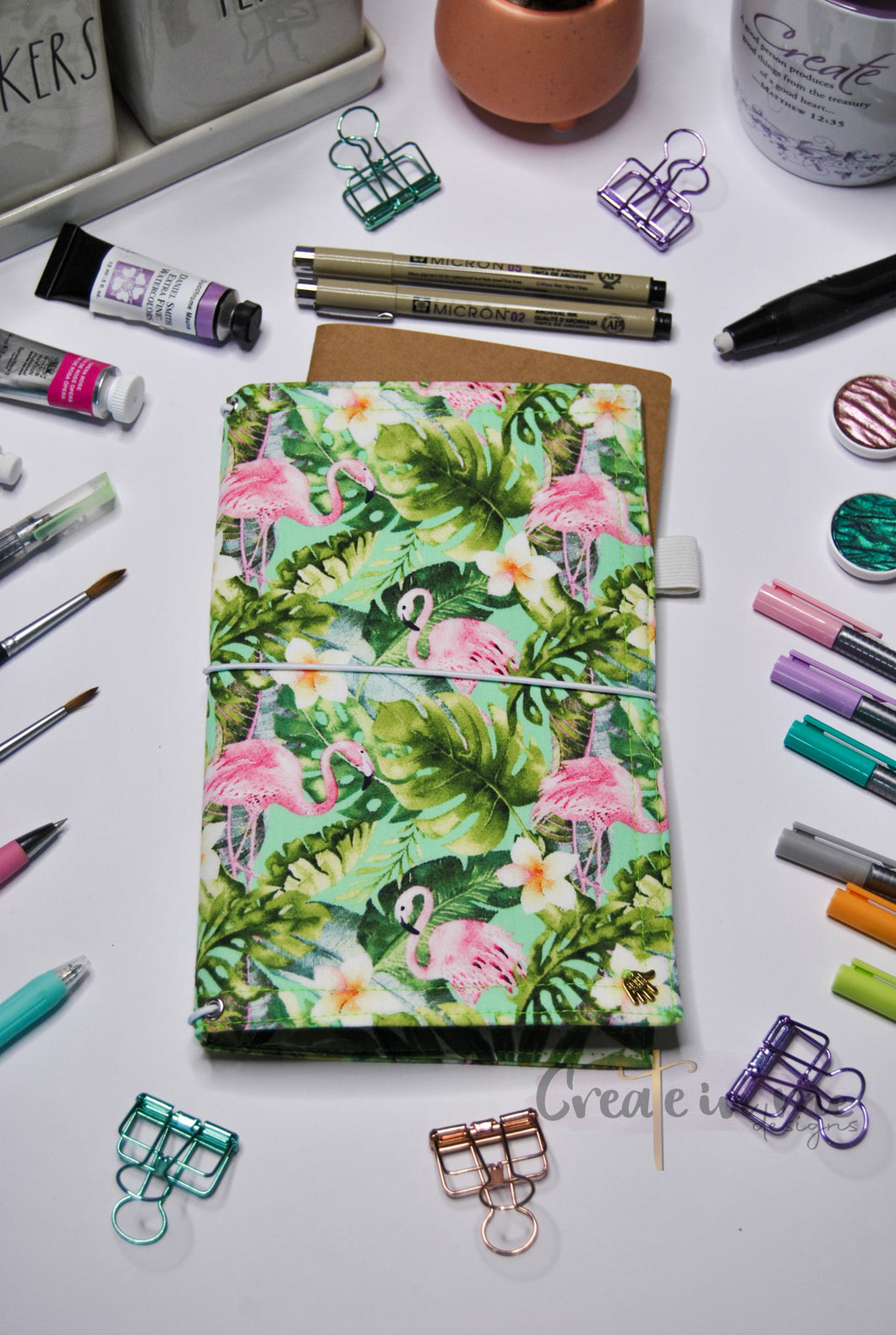 Green Tropical Flamingos Travellers journal Cover