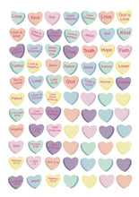 Load image into Gallery viewer, Candy heart sticker sheet - Valentine&#39;s Day Stickers
